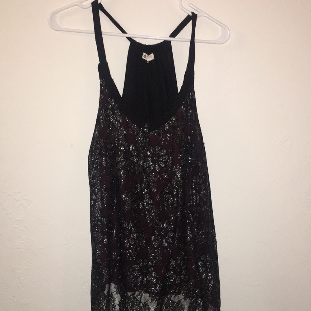 Sparkly tank top with burgundy underlayer
